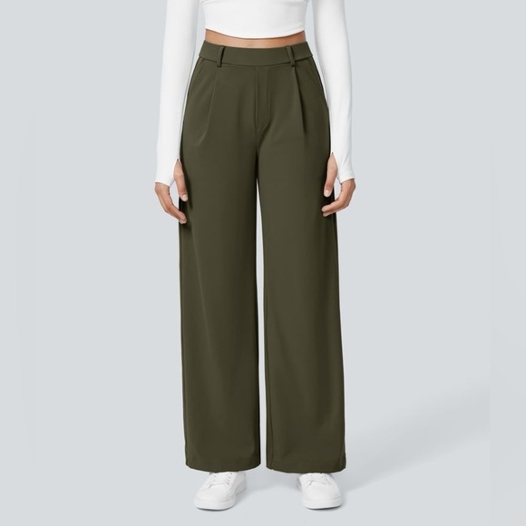 Halara High Waisted Plicated Side Pocket Straight Leg Work Pants - Picture 1 of 4